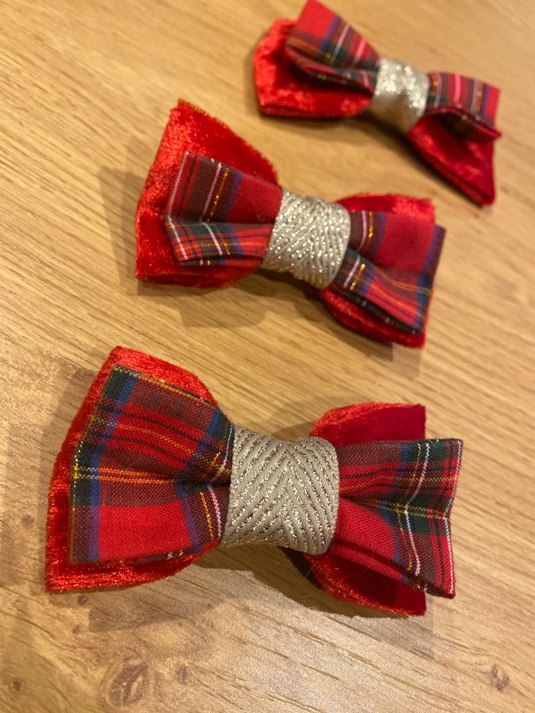 Mademoiselle Fifi - Dog Bowtie Christmas Tartan Velvet Red2